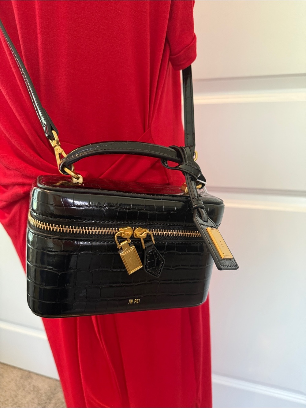 JW PEI Cleo Black Croc-Embossed Box Top-Handle - Picture 3 of 13